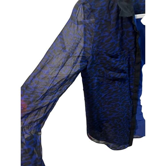 EUC Armani Exchange Semi-Sheer BlueButton up Long sleev Leopard print Top size M - Picture 3 of 12